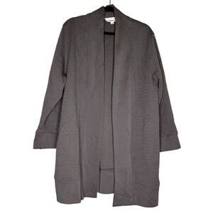 Caroline Rose Textured Duster Cardigan Gray Midi Coatigan Pockets Women's M
